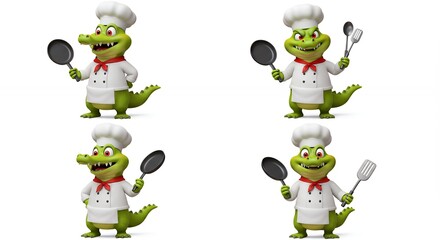 Cute chef crocodiles cooking illustration