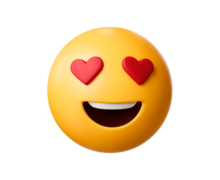 Smiling emoji with heart eyes expressing love and joy on transparent background, PNG - Powered by Adobe