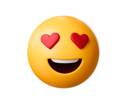 Smiling emoji with heart eyes expressing love and joy on transparent background, PNG - Powered by Adobe
