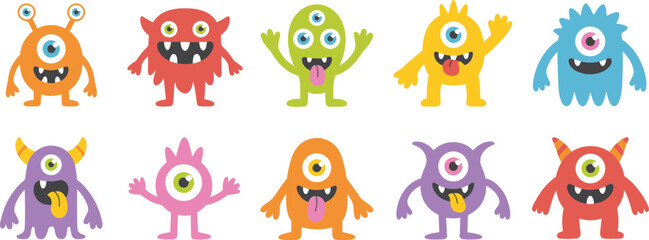 Cartoon monsters set, cute colorful fantasy creatures, funny characters with unique shapes, vector illustration for kids, games, books, party decorations