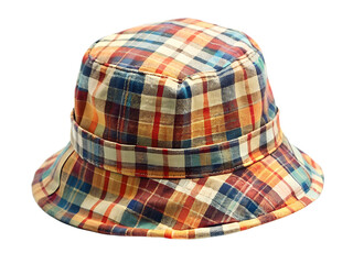 A colorful plaid bucket hat isolated on transparent background
