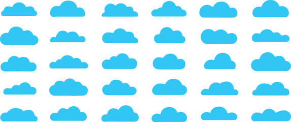 flat blue cloud icon library 30 simple cloud designs for app interface web graphics weather forecast ai eps jpeg png