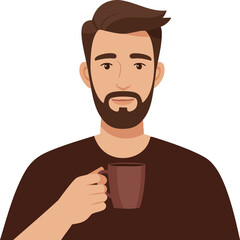 Obraz premium Bearded man with coffee cup in hand drinking hot beverage casual lifestyle vector illustration 