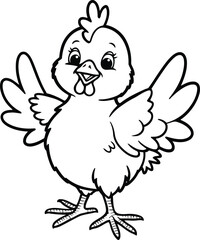 Fototapeta premium Cheerful Cartoon Chicken Chick Vector with Raised Wing