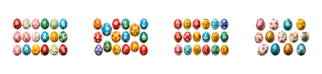 Colorful easter eggs celebration spring festivity digital vibrant atmosphere top-down holiday theme isolated set png