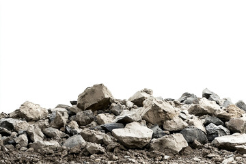 Rough-Hewn Stone Pile - Isolated Grey Rocks Against White Background.