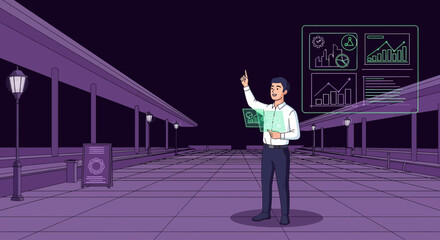 Innovative business professional interacting with augmented reality data visualization