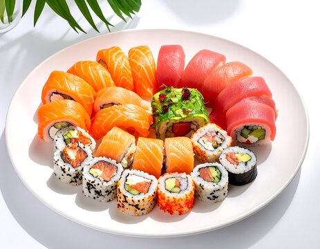 Colorful sushi platter arrangement