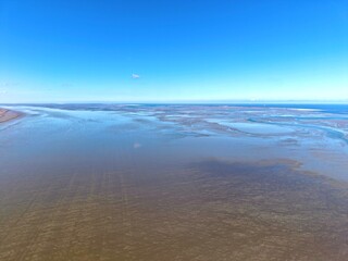 Luftbild &uuml;ber das Wattenmeer hin zu den ostfriesischen Inseln, Wangerland, Friesland, Ostfriesland, Niedersachsen, Deutschland
