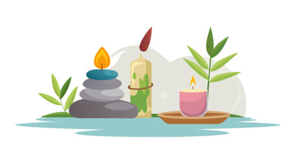 Zen arrangement with stacked stones candles and bamboo for relaxation and meditation scene design