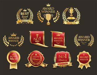 VIP, premium, high quality and award emblem red and gold isolated on gray background