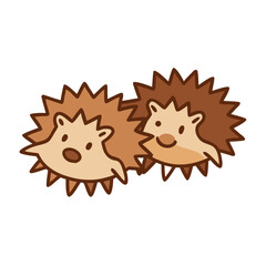 Two adorable hedgehogs cuddling in cartoon style