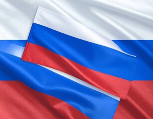 Fototapeta premium Russian Flags Waving in Tandem Against Clear Sky