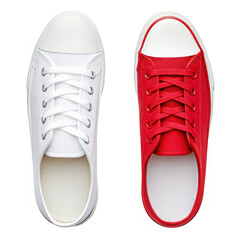 Pair of converse style sneakers white and red isolated on transparent background
