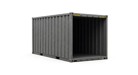 Cargo Container Icon: a sturdy gray cargo container, rendered in high detail, sits isolated on a clear backdrop, ready for transport. Focus on international shipping