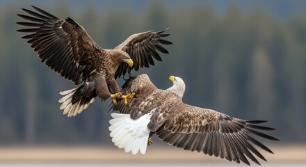Two Majestic Eagles Battle in Mid-Air During a Fierce Aerial Display
