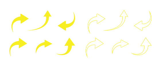 Set of yellow hand drawn arrows on transparent background