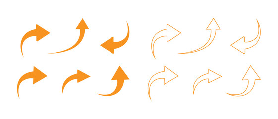 Set of Orange Arrow Illustrations Pointing in Various Directions on transparent background