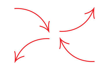 Red Arrows Pointing Inward to Center on Transparent Background