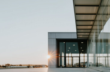 Fototapeta premium Corporate Office Exterior, high angle shot, sunlight, business corporate background, backdrop, space for copy
