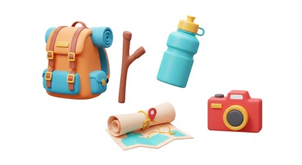 Cartoon hiking gear illustrations