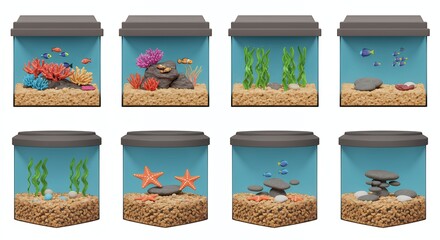 Colorful aquarium miniature display digital art