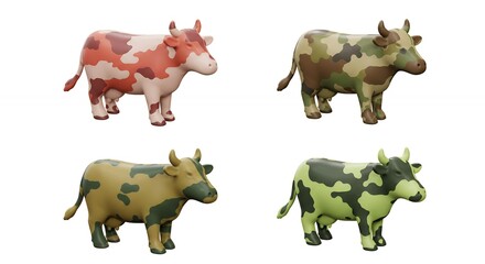 Colorful camouflage cow figurines