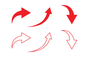 Red Arrow Set Pointing in Different Directions on Transparent Background