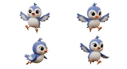 Cute cartoon birds animated flight poses