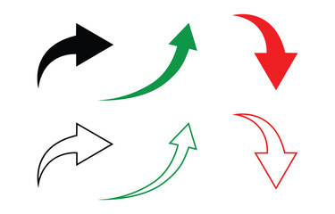 Green and Red Circular Arrows Rotating on Transparent Background, Various Colors curved arrow pointing to the right, down, and up