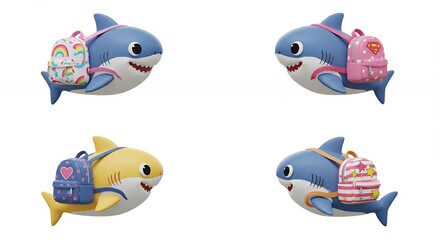 Cute shark characters with backpacks educational toys