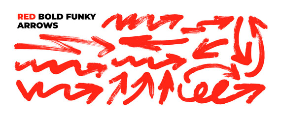Bold brush drawn vector red arrows. Up, down, left and right directions.