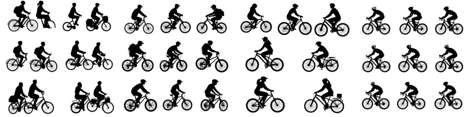 Fototapeta premium A collection of cycling man silhouette icons is available, including free cycle silhouettes and modern bicycle silhouettes featuring a man