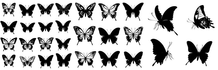 Obraz premium Modern set of illustrations featuring silhouettes of butterflies on a white background