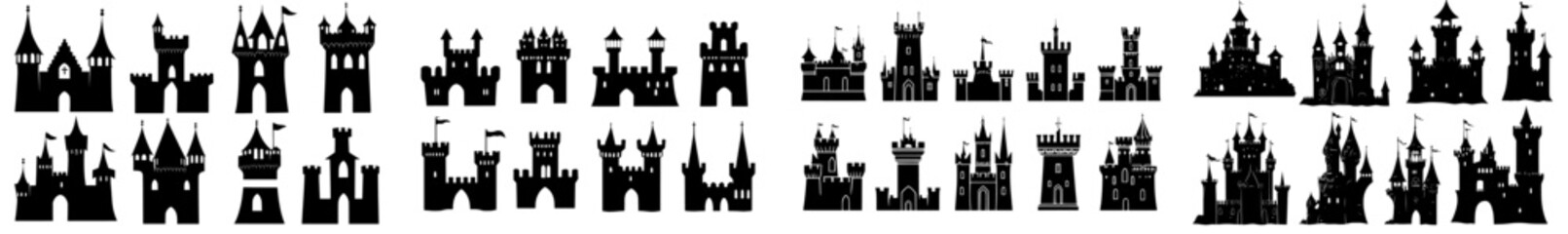 Obraz premium A compilation of fortress silhouette designs, perfect for creative endeavors and graphic materials