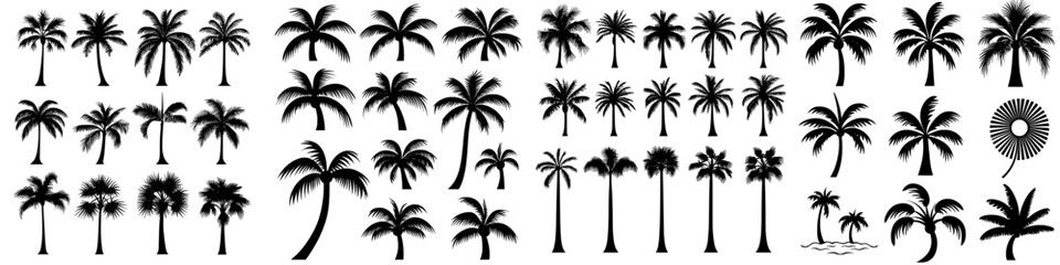 Tropical Paradise Icons is a collection featuring 12 distinct palm tree icons ideal for summer designs, travel brochures, or projects with a tropical theme, presented in a simple style