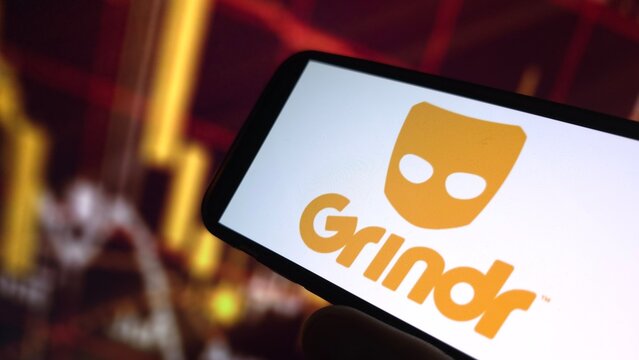 Konskie, Poland - August 24, 2025: Grindr company logo displayed on mobile phone