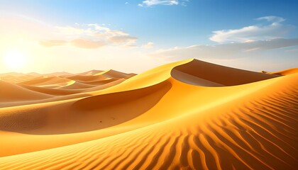 Golden Desert Sunset Dunes Landscape.
