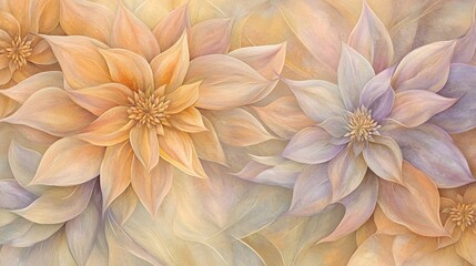 Fototapeta premium Elegant Pastel Floral Artwork, Soft Peach and Lavender Blossoms