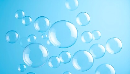 Floating Soap Bubbles with Blue Background.