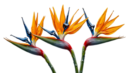 Watercolor Bird of Paradise for Girls — Three Bird of paradise flowers with bright orange and blue petals