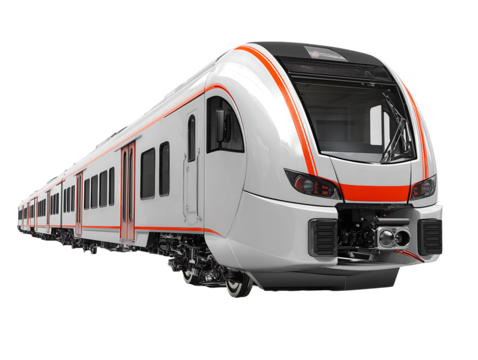 Modern High-Speed Train, White with Orange Stripes, Transportation Design