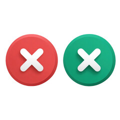 Fototapeta premium Set of red and green circular buttons with a white X mark featuring a modern 3D style with subtle shadows.