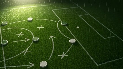Soccer strategy board on wet pitch - Powered by Adobe