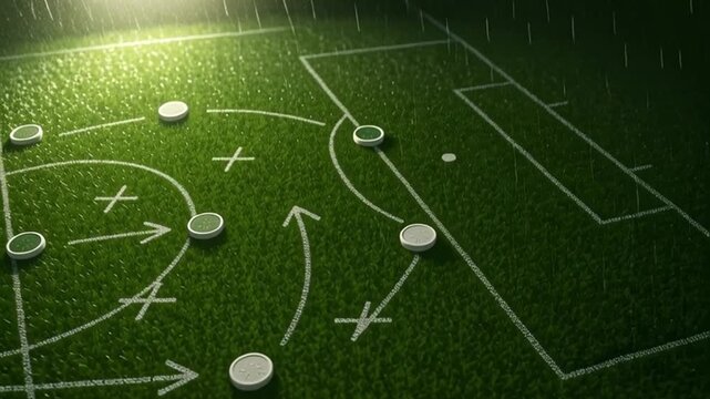 Soccer strategy board on wet pitch