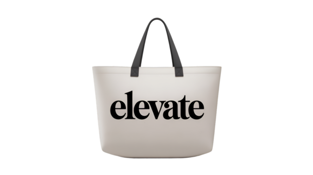 Elevate tote bag with black handles isolated on transparent background