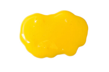A vibrant yellow blob of viscous liquid or paint isolated on transparent background