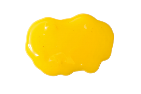 A vibrant yellow blob of viscous liquid or paint isolated on transparent background