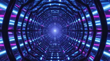 Bright neon tunnel rotating with blue and purple lights creating a mesmerizing visual effect, perfect for backgrounds, presentations, or any project needing a futuristic and dynamic touch - Powered by Adobe