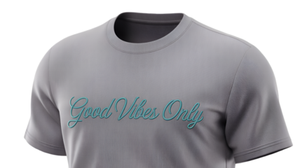 Grey tshirt with the words good vibes only isolated on transparent background